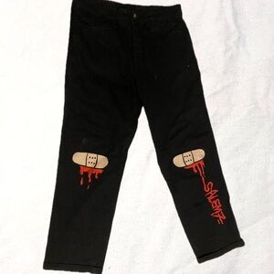 (14) Salem 7 Black Pants with Bandage and Red Drip Design